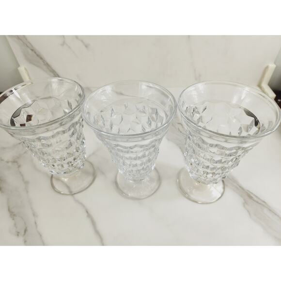 Fostoria Whitehall Iced Tea Water Glasses Footed 6" Cube Pattern 60s Vintage - Picture 2 of 11